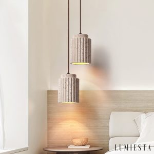 Aurevna - Lampa wisząca trawertynowa, żółta metalowa do jadalni, Ø12 H16 cm