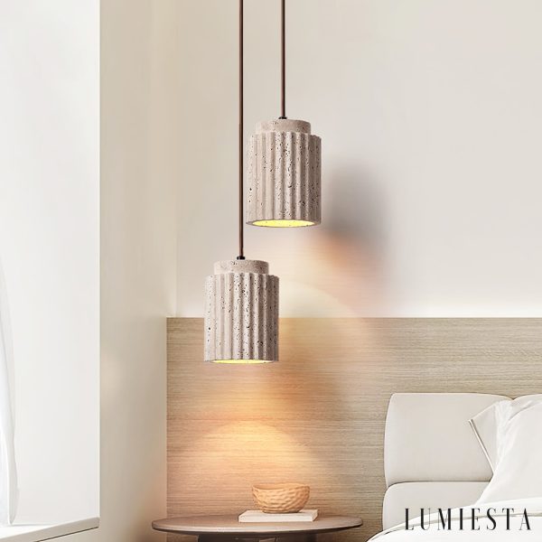 Aurevna - Lampa wisząca trawertynowa, żółta metalowa do jadalni, Ø12 H16 cm