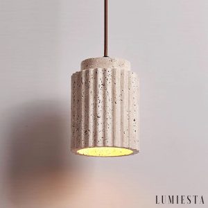 Aurevna - Lampa wisząca trawertynowa, żółta metalowa do jadalni, Ø12 H16 cm