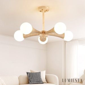Arevia  - Lampa wisząca trawertynowo-drewniana do jadalni i salonu, Ø62/68 cm