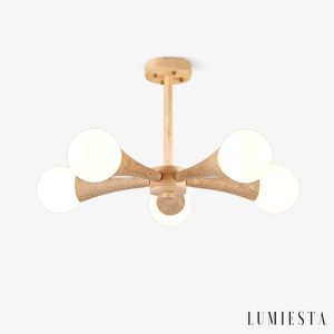 Arevia  - Lampa wisząca trawertynowo-drewniana do jadalni i salonu, Ø62/68 cm