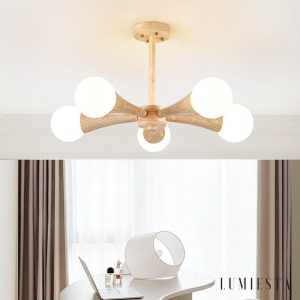 Arevia  - Lampa wisząca trawertynowo-drewniana do jadalni i salonu, Ø62/68 cm