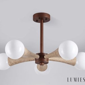 Arevia  - Lampa wisząca trawertynowo-drewniana do jadalni i salonu, Ø62/68 cm