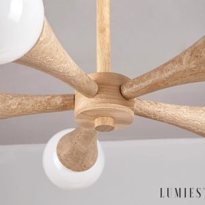 Arevia  - Lampa wisząca trawertynowo-drewniana do jadalni i salonu, Ø62/68 cm