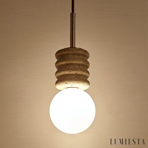 Sivello - Lampa wisząca trawertynowa żółto-biała do salonu i jadalni Ø10/Ø15 cm