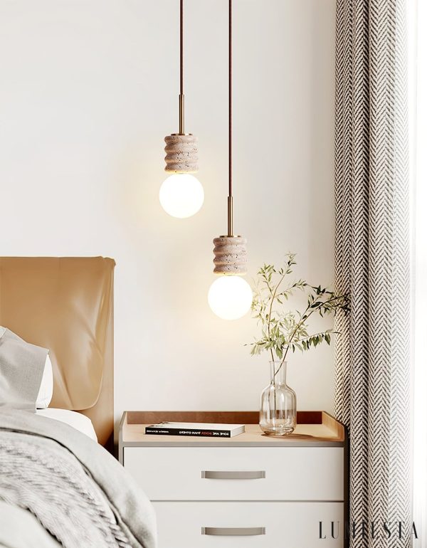 Sivello - Lampa wisząca trawertynowa żółto-biała do salonu i jadalni Ø10/Ø15 cm