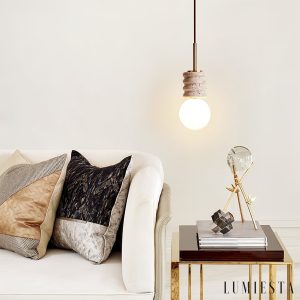 Sivello - Lampa wisząca trawertynowa żółto-biała do salonu i jadalni Ø10/Ø15 cm