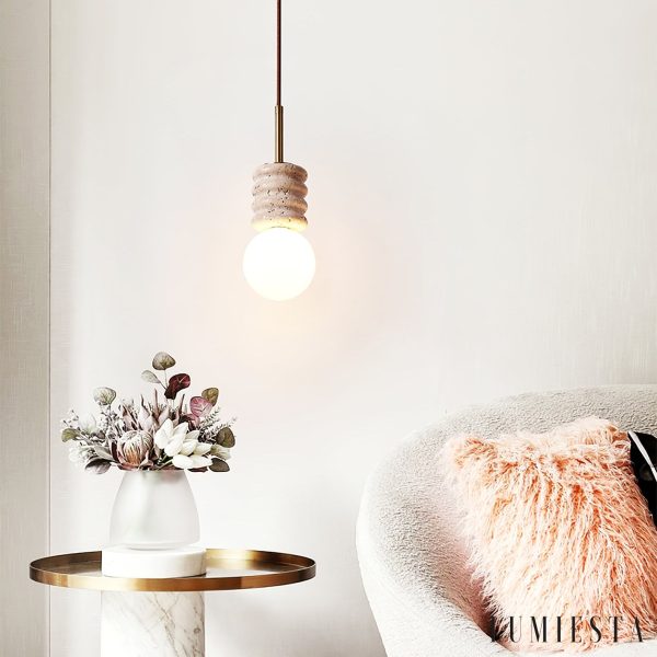 Sivello - Lampa wisząca trawertynowa żółto-biała do salonu i jadalni Ø10/Ø15 cm