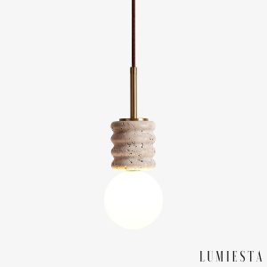 Sivello - Lampa wisząca trawertynowa żółto-biała do salonu i jadalni Ø10/Ø15 cm