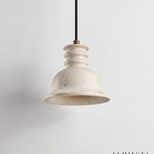 Aurevyn 134 - Lampa wisząca żółty trawertyn, drewniano-metalowa nad stół, Ø18×H15 cm