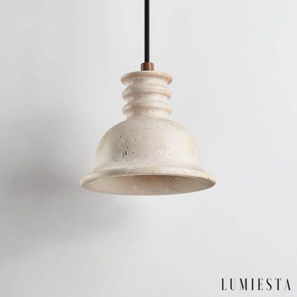 Aurevyn 134 - Lampa wisząca żółty trawertyn, drewniano-metalowa nad stół, Ø18×H15 cm