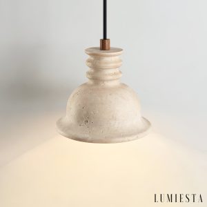Aurevyn 134 - Lampa wisząca żółty trawertyn, drewniano-metalowa nad stół, Ø18×H15 cm