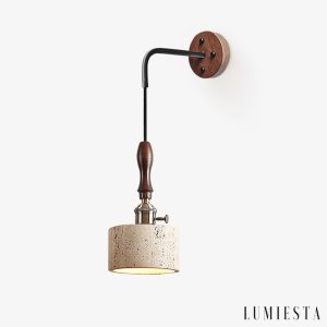 Lumiesta-aurevyn-kinkiet-trawertynowo-metalowy-tyciemny-orzech-do-salonu-12x22cm.jpg Aurevyn - Kinkiet trawertynowo-metalowy, żółty/ciemny orzech do salonu, Ø12x22cm