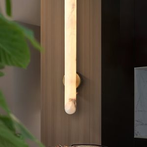 Aurorium - Kinkiet alabastrowy biało-złoty do sypialni i salonu Ø5x40/60 cm