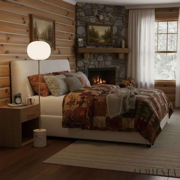 Bellagia - Lampa podłogowa złota z żółtym trawertynem do salonu, Ø33 x 150 cm