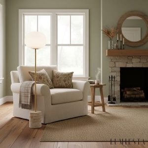 Bellagia - Lampa podłogowa złota z żółtym trawertynem do salonu, Ø33 x 150 cm