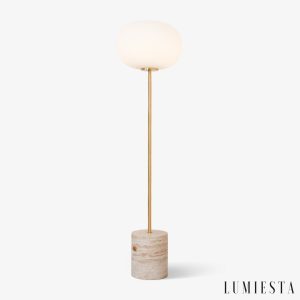 Bellagia - Lampa podłogowa złota z żółtym trawertynem do salonu, Ø33 x 150 cm