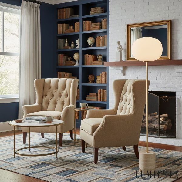 Bellagia - Lampa podłogowa złota z żółtym trawertynem do salonu, Ø33 x 150 cm