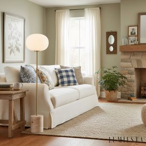 Bellagia - Lampa podłogowa złota z żółtym trawertynem do salonu, Ø33 x 150 cm