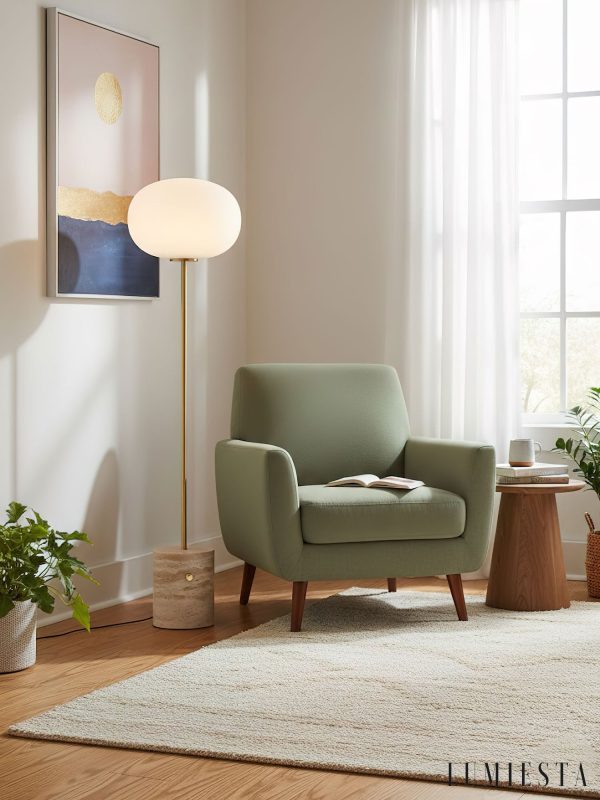 Bellagia - Lampa podłogowa złota z żółtym trawertynem do salonu, Ø33 x 150 cm