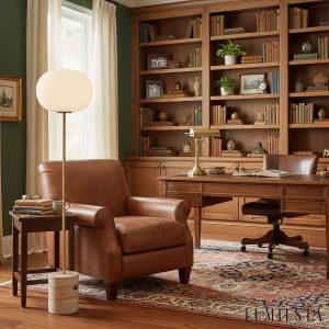 Bellagia - Lampa podłogowa złota z żółtym trawertynem do salonu, Ø33 x 150 cm