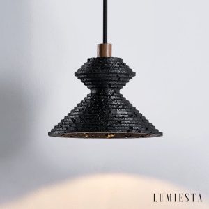 Braganna - Lampa wisząca nowoczesna, czarny trawertyn do jadalni, Ø14 x H10 cm