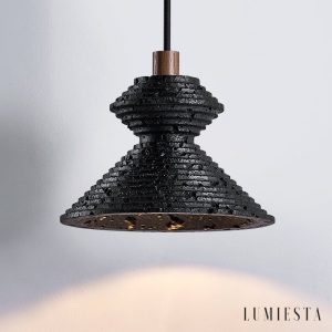 Braganna - Lampa wisząca nowoczesna, czarny trawertyn do jadalni, Ø14 x H10 cm