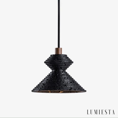 Braganna - Lampa wisząca nowoczesna, czarny trawertyn do jadalni, Ø14 x H10 cm