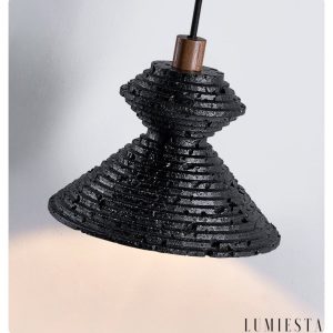 Braganna - Lampa wisząca nowoczesna, czarny trawertyn do jadalni, Ø14 x H10 cm