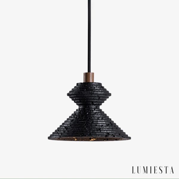 Braganna - Lampa wisząca nowoczesna, czarny trawertyn do jadalni, Ø14 x H10 cm