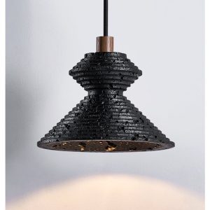 Braganna - Lampa wisząca nowoczesna, czarny trawertyn do jadalni, Ø14 x H10 cm