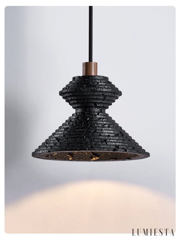 Braganna - Lampa wisząca nowoczesna, czarny trawertyn do jadalni, Ø14 x H10 cm