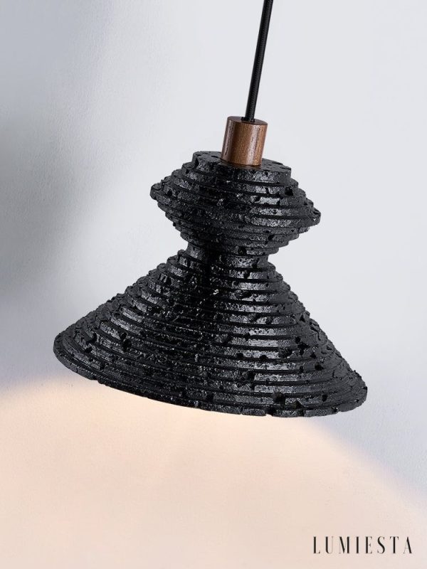 Braganna - Lampa wisząca nowoczesna, czarny trawertyn do jadalni, Ø14 x H10 cm