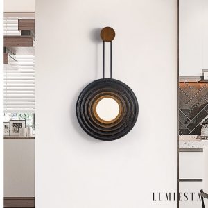 Brasiliax - Lampa wisząca trawertynowa, czarny/ciemny orzech do salonu Ø33x60 cm