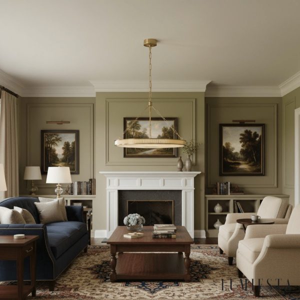 Britannix - Lampa wisząca mosiężna z alabastrem, do salonu i jadalni, Ø62 x 50 cm