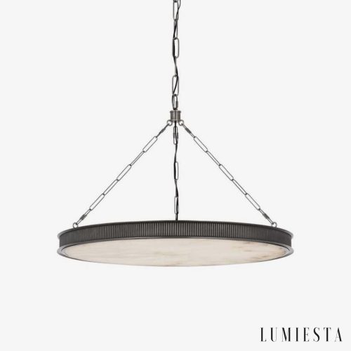 Britannix - Lampa wisząca mosiężna z alabastrem, do salonu i jadalni, Ø62 x 50 cm