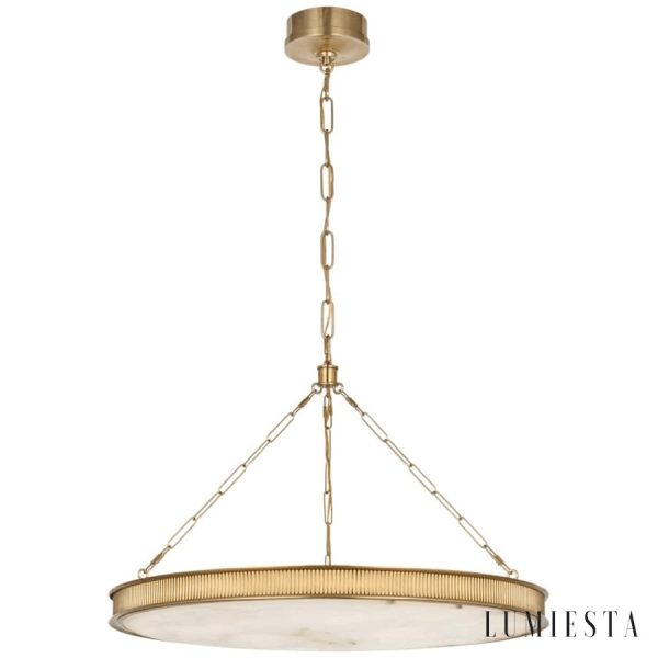 Britannix - Lampa wisząca mosiężna z alabastrem, do salonu i jadalni, Ø62 x 50 cm