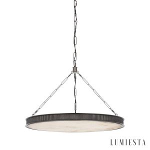 Britannix - Lampa wisząca mosiężna z alabastrem, do salonu i jadalni, Ø62 x 50 cm