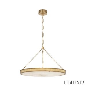 Britannix - Lampa wisząca mosiężna z alabastrem, do salonu i jadalni, Ø62 x 50 cm