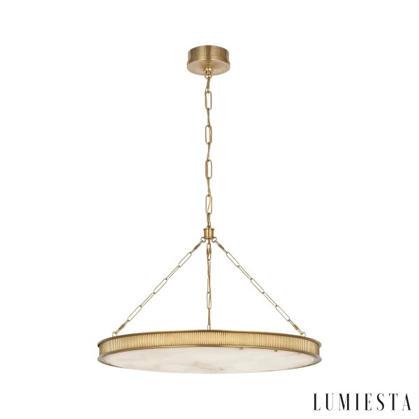 Britannix - Lampa wisząca mosiężna z alabastrem, do salonu i jadalni, Ø62 x 50 cm