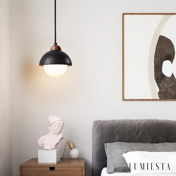 Byzantis - Lampa wisząca trawertynowa, czarny trawertyn do salonu, Ø15×18 cm