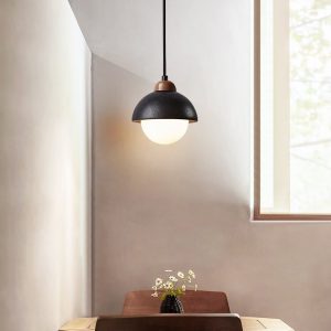 Byzantis - Lampa wisząca trawertynowa, czarny trawertyn do salonu, Ø15×18 cm