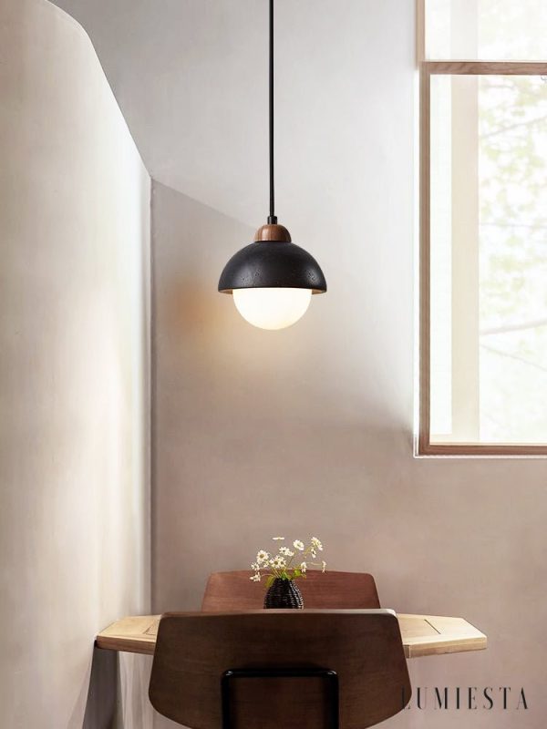 Byzantis - Lampa wisząca trawertynowa, czarny trawertyn do salonu, Ø15×18 cm