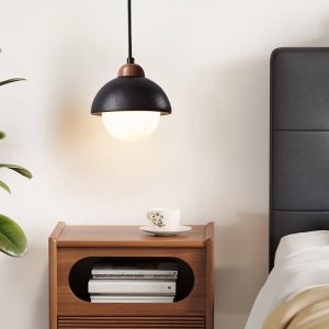 Byzantis - Lampa wisząca trawertynowa, czarny trawertyn do salonu, Ø15×18 cm