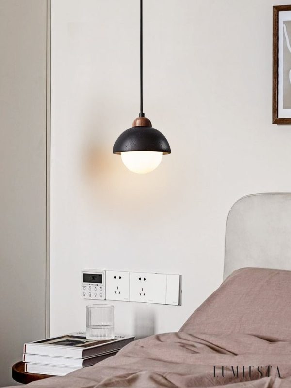 Byzantis - Lampa wisząca trawertynowa, czarny trawertyn do salonu, Ø15×18 cm