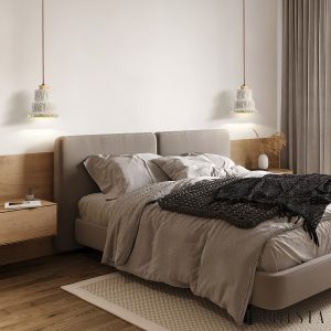 Calcisole - Lampa wisząca trawertynowo-drewniana, żółta, do salonu, Ø17 x H19 cm