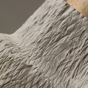 Calcisole - Lampa wisząca trawertynowo-drewniana, żółta, do salonu, Ø17 x H19 cm