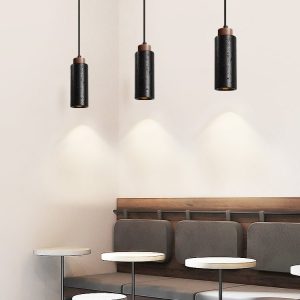 Caldara - Lampa wisząca trawertynowa, czarny i orzech, nad wyspę, Ø6x19 cm