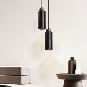 Caldara - Lampa wisząca trawertynowa, czarny i orzech, nad wyspę, Ø6x19 cm