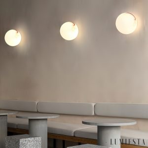 Calderis - Kinkiet alabastrowy, biało-złoty, do sypialni i korytarza, Ø12/15 cm